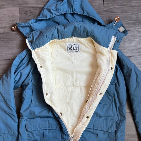 Vtg 80s Woolrich Women’s Coat Parka Detachable Hood Blue Winter USA Size M - Picture 2 of 6